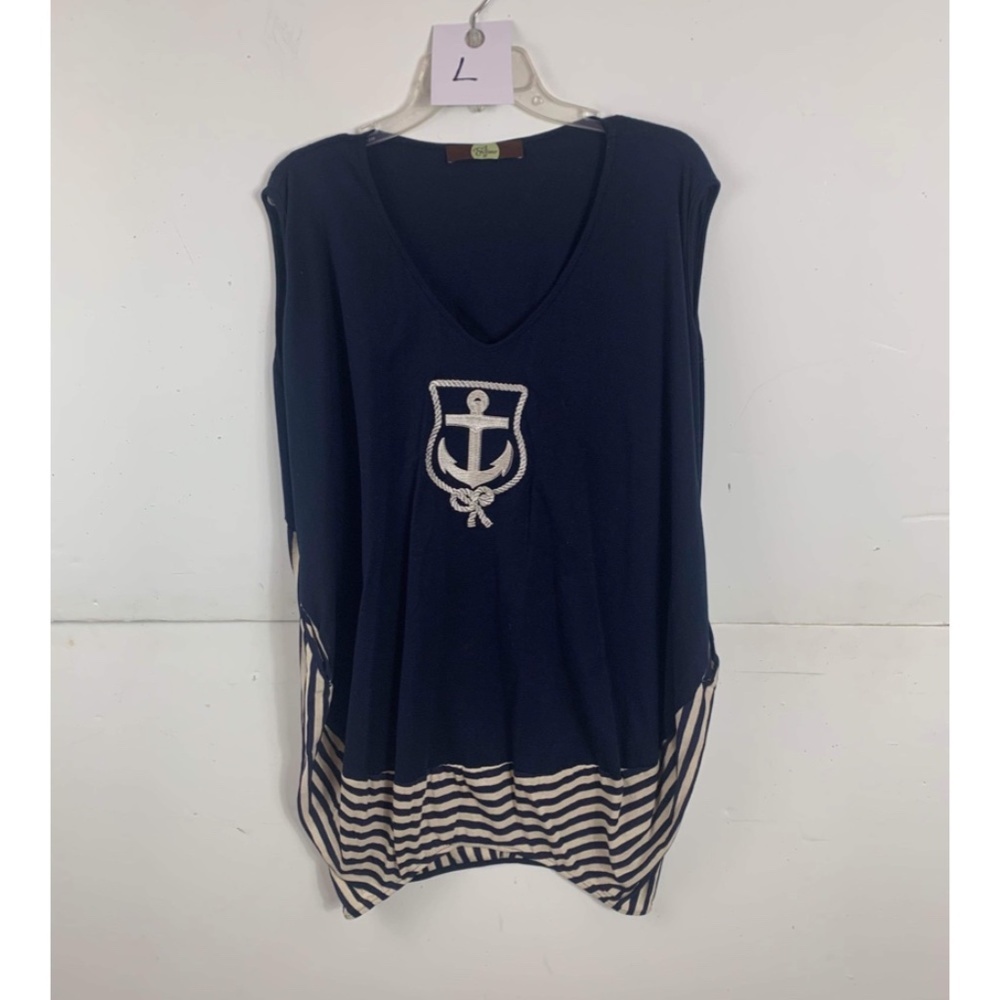 Anthropologie Eva Franco Navy Blue Long Sleeveless Sailor Top